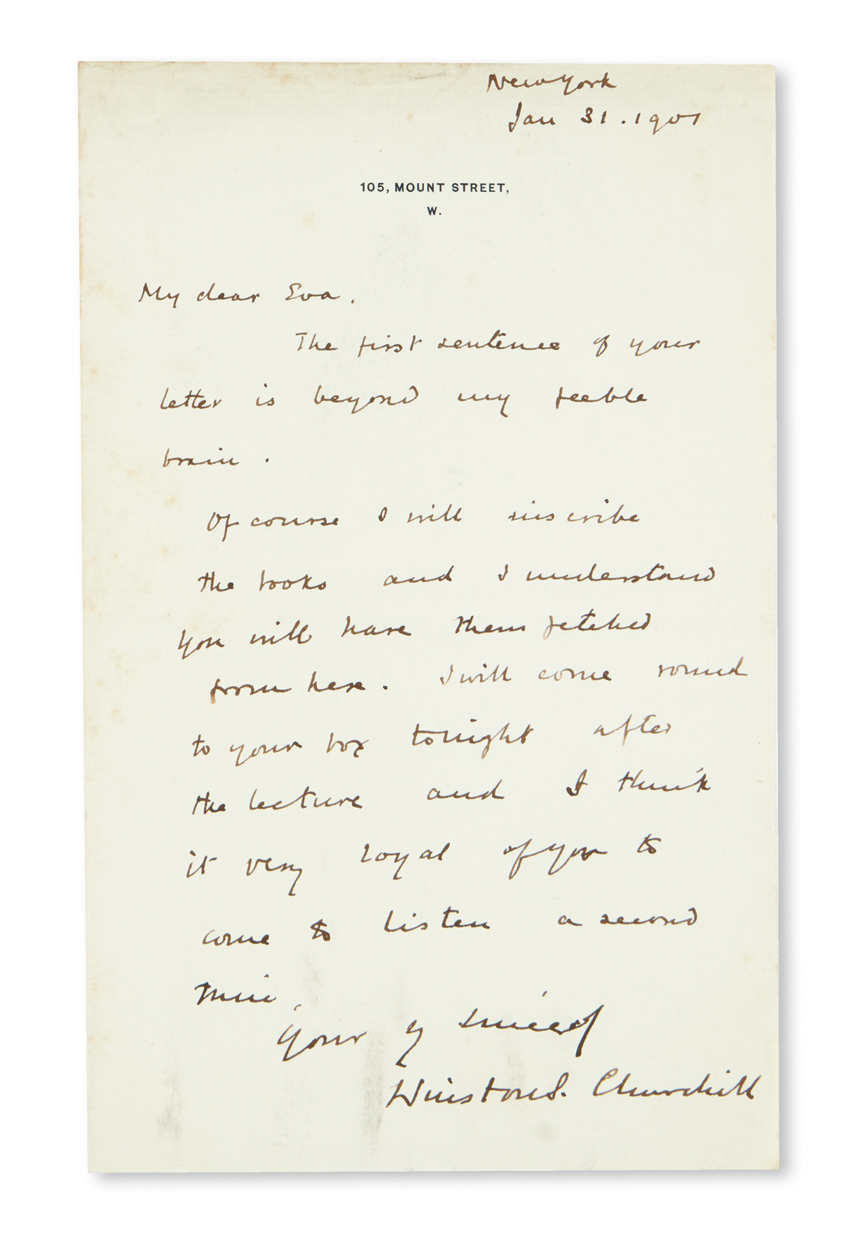 CHURCHILL, WINSTON S. Two items: Autograph Letter Signed * Churchill. The River War. Signed and Inscribed, only volume 2 present.